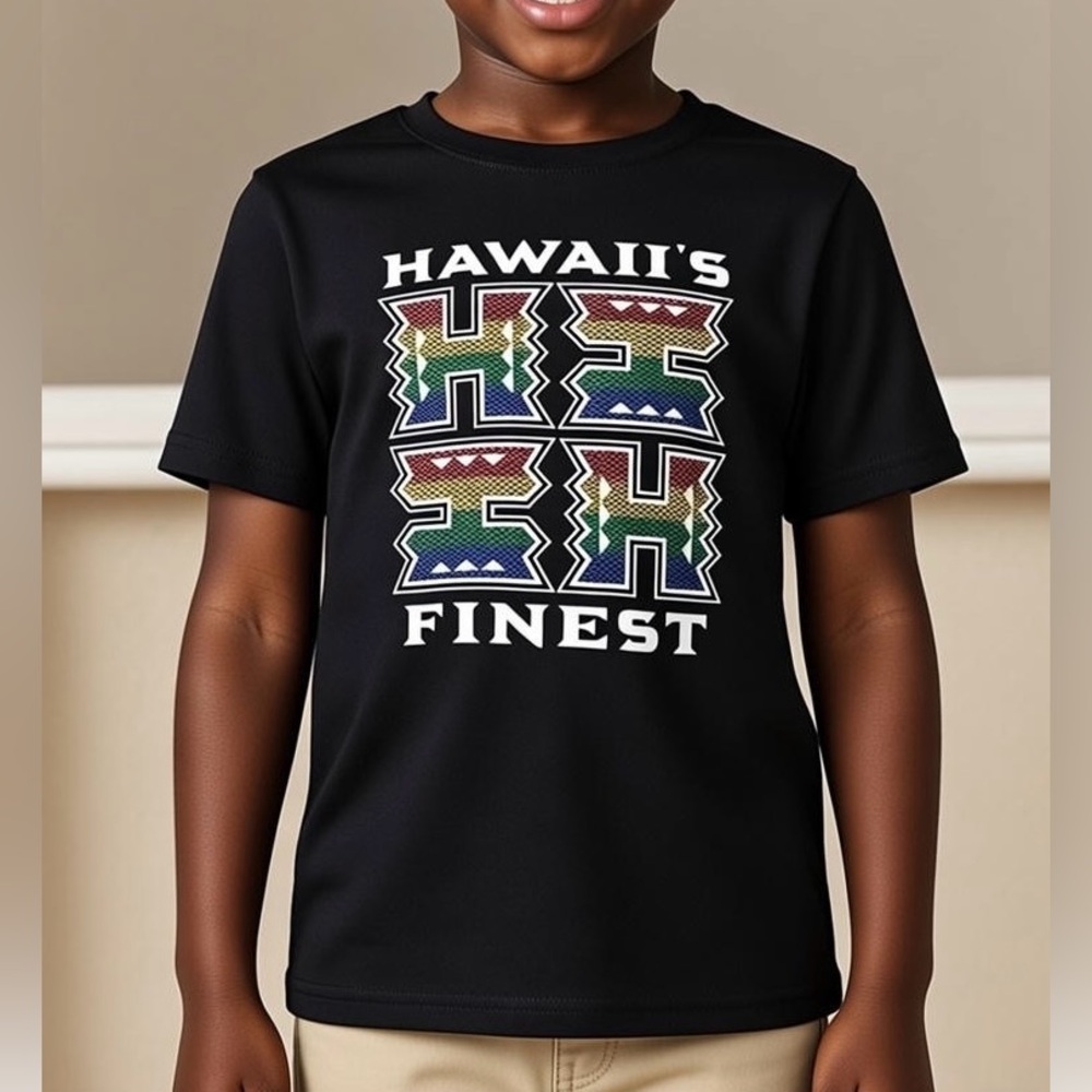 Kids Hawaii's Finest T Shirt Rainbow HI HI Graphic Print Black Short Sleeve